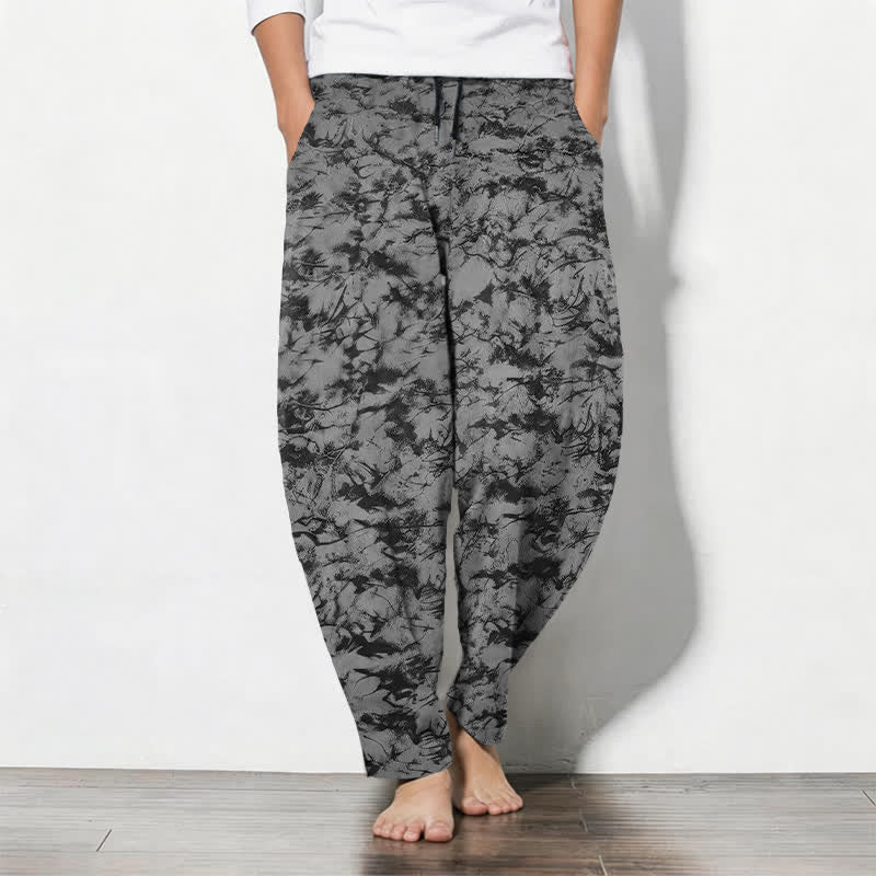 Buddha Stones Pantaloni da uomo affusolati con coulisse e tasche, in puro cotone, con fantasia mimetica effetto marmo scuro. - Nero - US/UK/AU50, EU60 (5XL) - image 11