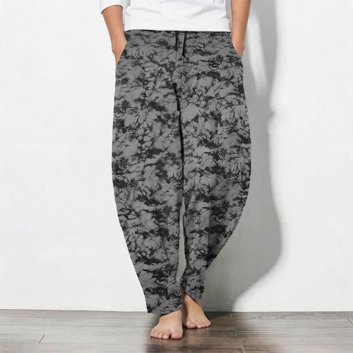 Buddha Stones Pantaloni da uomo affusolati con coulisse e tasche, in puro cotone, con fantasia mimetica effetto marmo scuro. - Nero - US/UK/AU50, EU60 (5XL) - image 11
