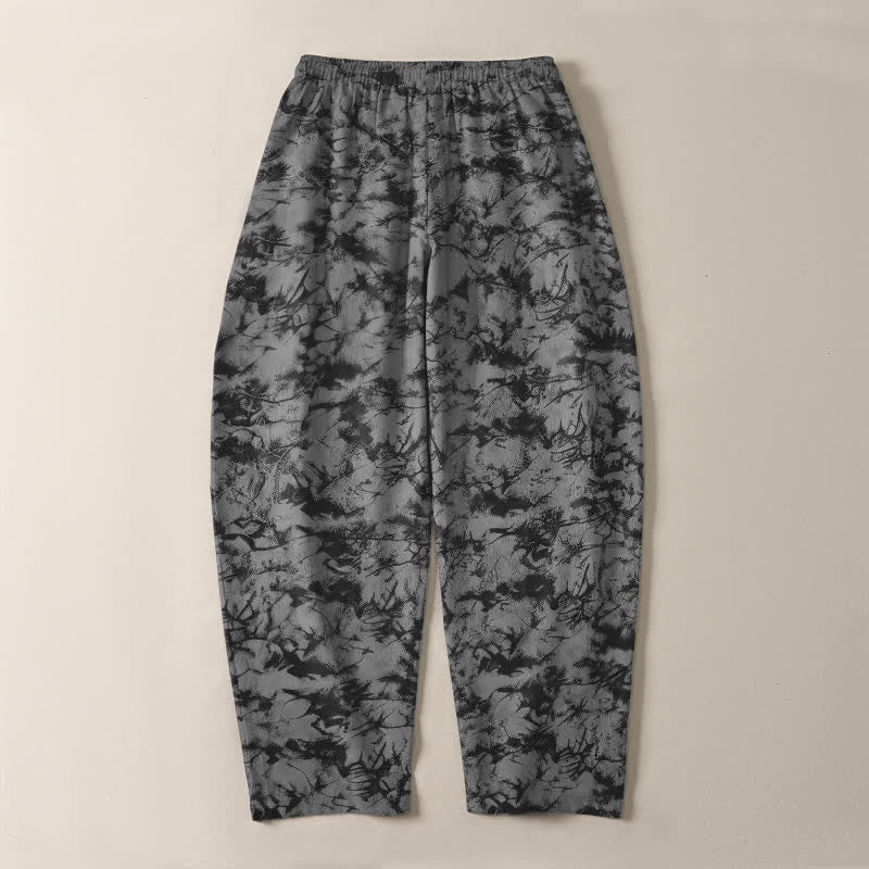 Buddha Stones Pantaloni da uomo affusolati con coulisse e tasche, in puro cotone, con fantasia mimetica effetto marmo scuro. - image 14