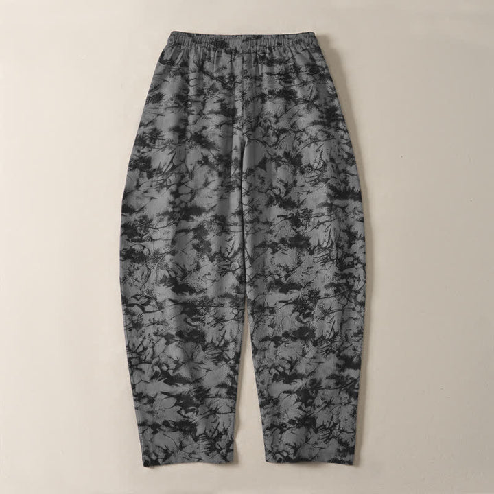 Buddha Stones Pantaloni da uomo affusolati con coulisse e tasche, in puro cotone, con fantasia mimetica effetto marmo scuro. - image 14