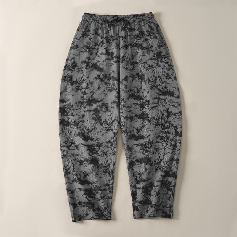 Buddha Stones Pantaloni da uomo affusolati con coulisse e tasche, in puro cotone, con fantasia mimetica effetto marmo scuro. - image 13