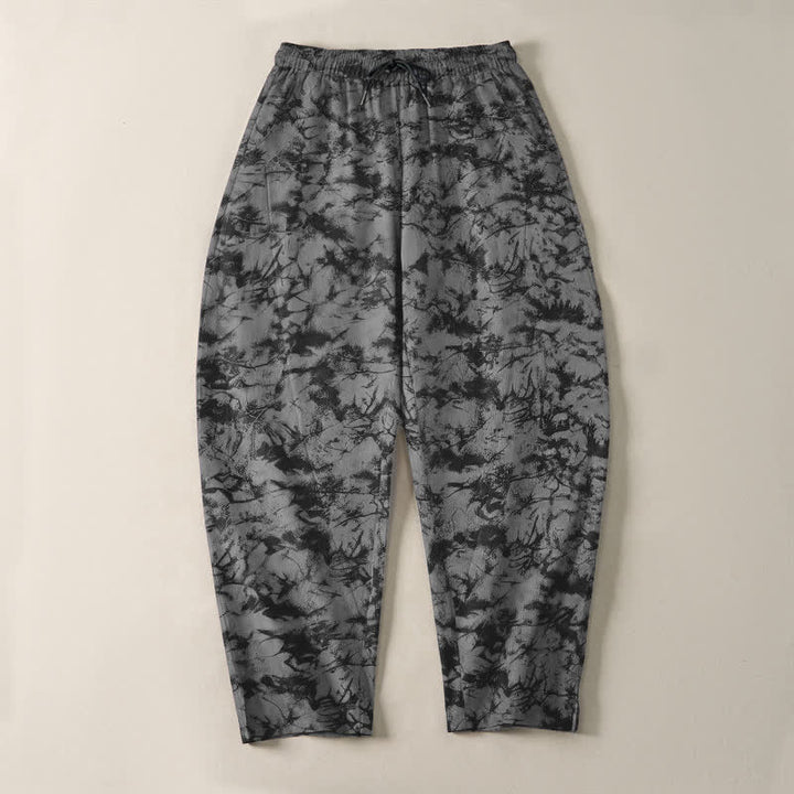 Buddha Stones Pantaloni da uomo affusolati con coulisse e tasche, in puro cotone, con fantasia mimetica effetto marmo scuro. - image 13