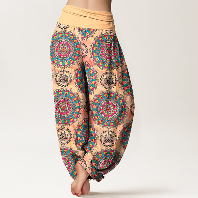 Buddha Stones Pantaloni harem da donna in cotone con motivo mandala boho e elastico in vita. - image 10