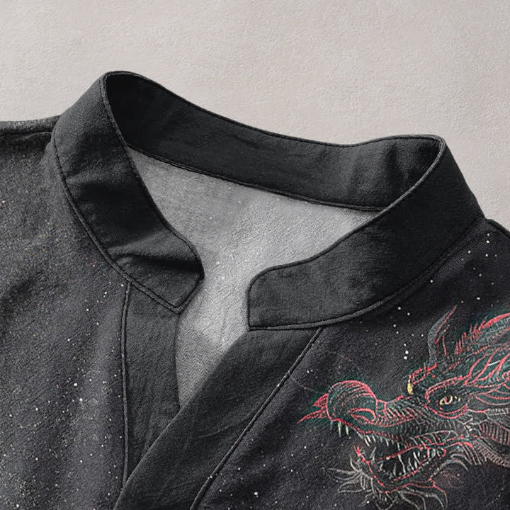 Buddha Stones Camicia da uomo a maniche corte con mezza abbottonatura e motivo nuvola Yin Yang in cotone. - image 2