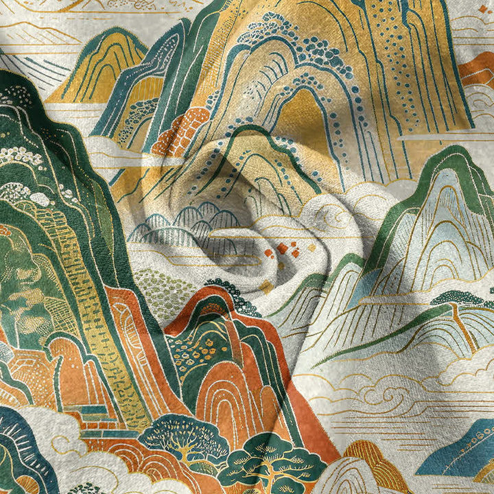 Buddha Stones Camicia da uomo a maniche corte con mezza abbottonatura, in cotone, con motivo astratto di paesaggio montano. - image 2