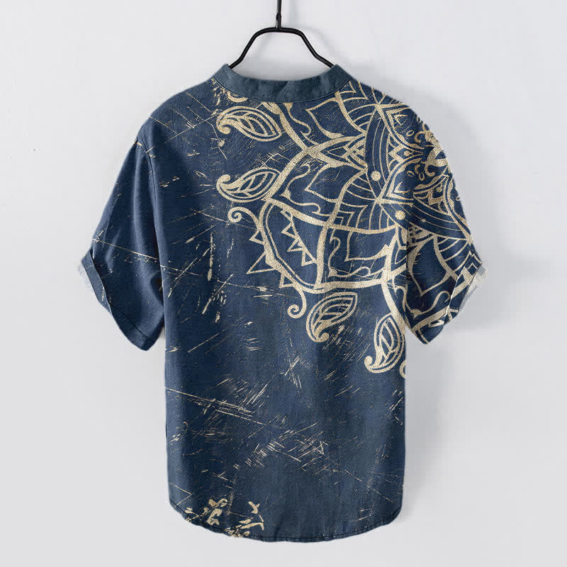 Buddha Stones Camicia da uomo a maniche corte con mezza abbottonatura, in cotone, con motivo floreale mandala vintage. - image 1
