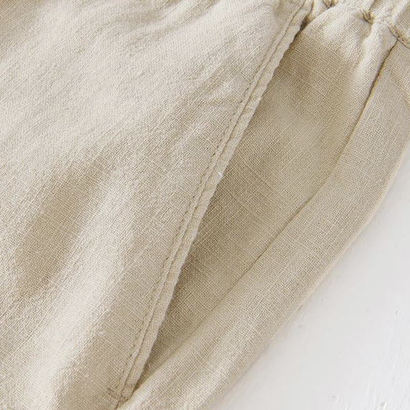Pantaloncini da uomo estivi in ​​tinta unita con coulisse e elastico in vita, in ramia, lino e cotone, con tasche, con stampa Buddha Stones. - image 3