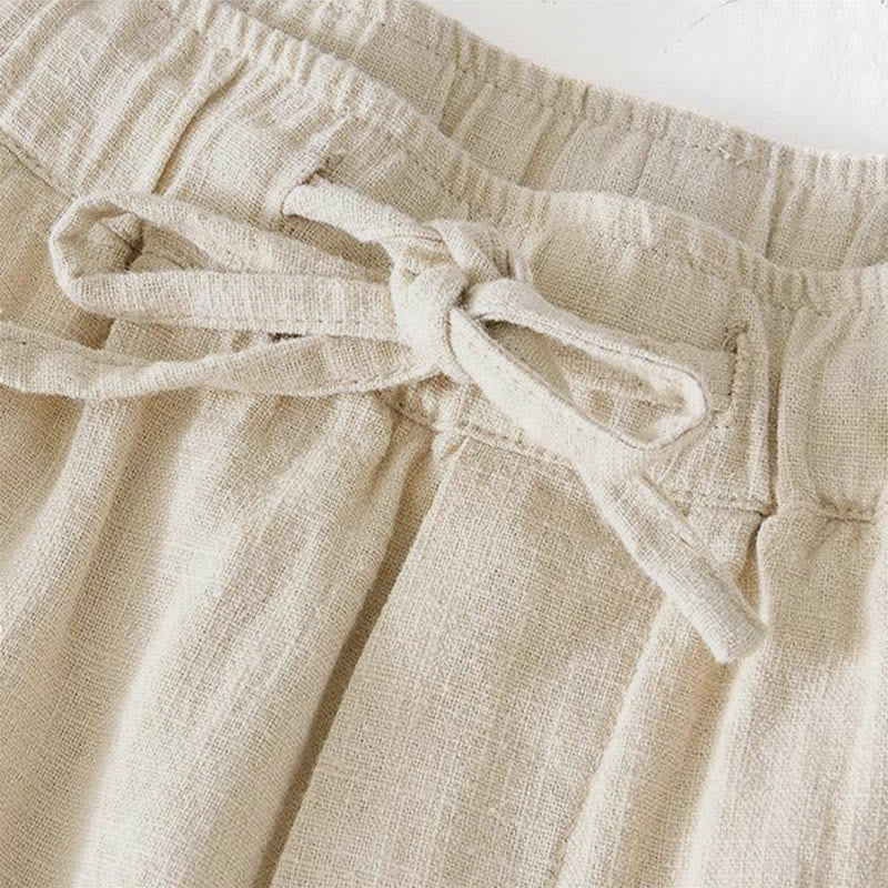 Pantaloncini da uomo estivi in ​​tinta unita con coulisse e elastico in vita, in ramia, lino e cotone, con tasche, con stampa Buddha Stones. - image 1