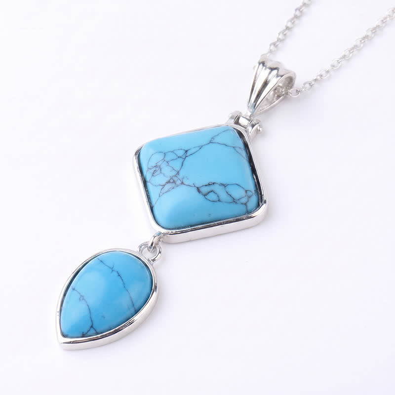 Buddha Stones Collana con doppio pendente in opale naturale, ideale per un look rilassante. - Blu turchese - image 36