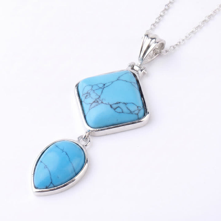 Buddha Stones Collana con doppio pendente in opale naturale, ideale per un look rilassante. - Blu turchese - image 36