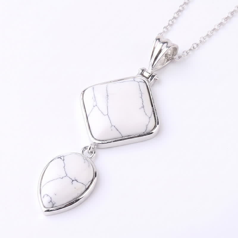 Buddha Stones Collana con doppio pendente in opale naturale, ideale per un look rilassante. - Turchese bianco - image 30