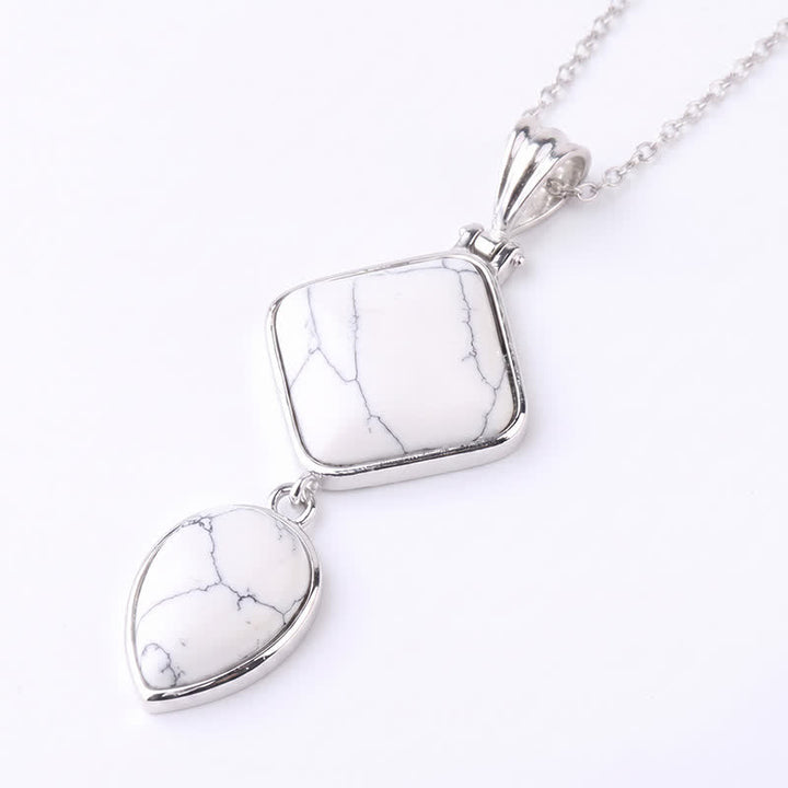 Buddha Stones Collana con doppio pendente in opale naturale, ideale per un look rilassante. - Turchese bianco - image 30