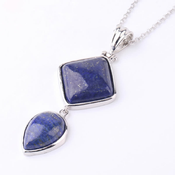 Buddha Stones Collana con doppio pendente in opale naturale, ideale per un look rilassante. - Lapislazzuli - image 18