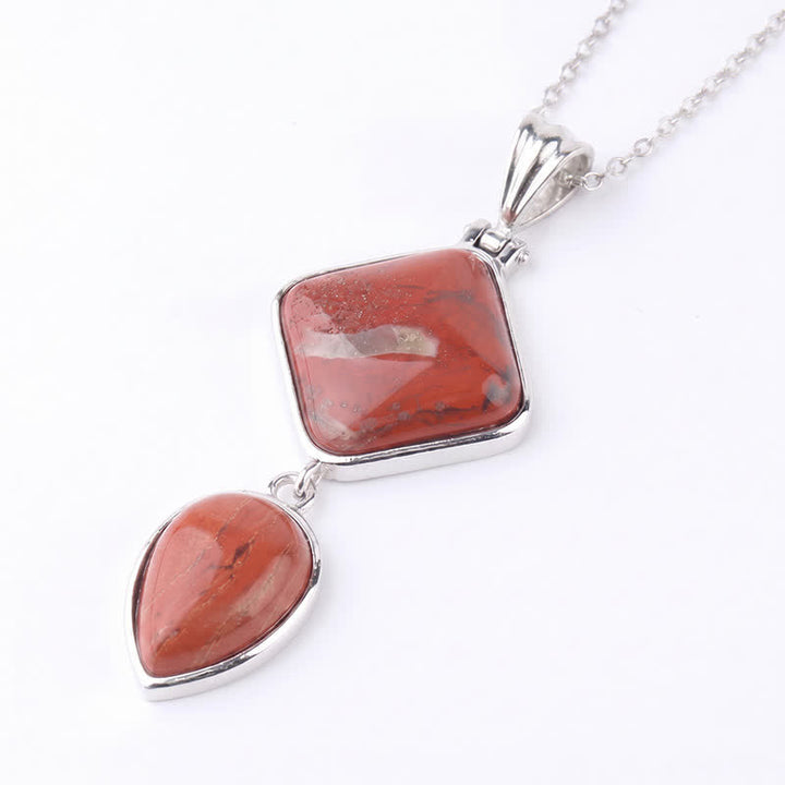 Buddha Stones Collana con doppio pendente in opale naturale, ideale per un look rilassante. - Diaspro rosso - image 20