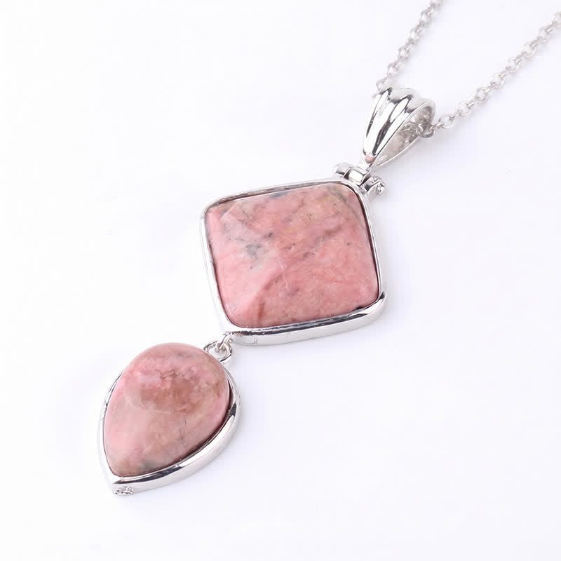 Buddha Stones Collana con doppio pendente in opale naturale, ideale per un look rilassante. - Rodonite - image 32