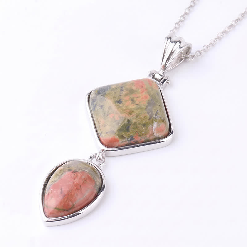 Buddha Stones Collana con doppio pendente in opale naturale, ideale per un look rilassante. - Unakite - image 34