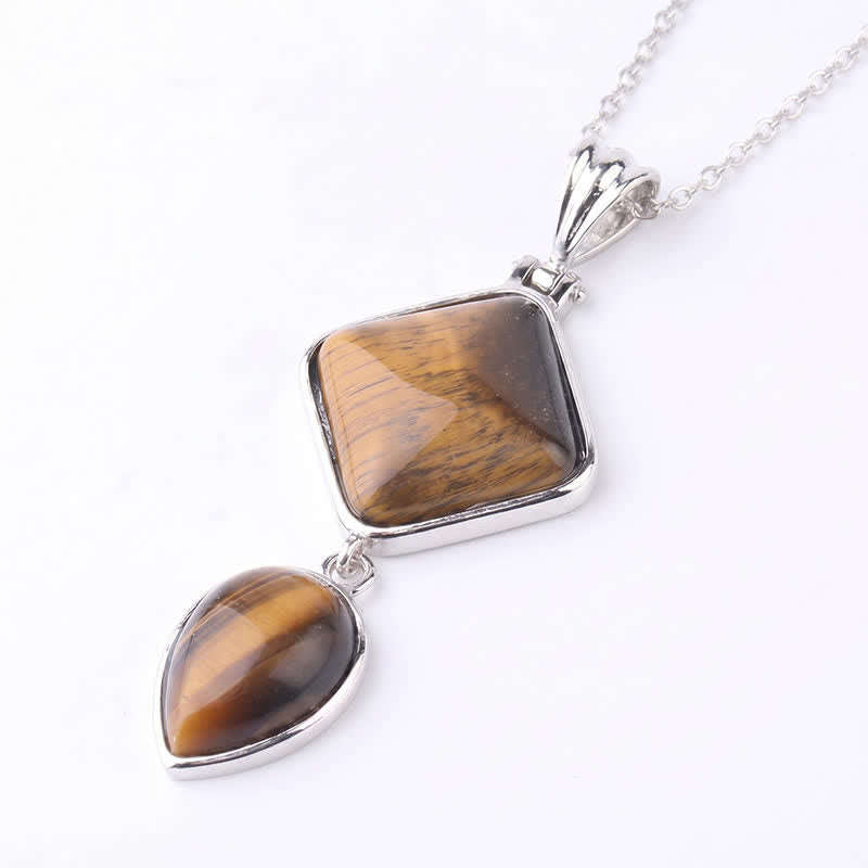 Buddha Stones Collana con doppio pendente in opale naturale, ideale per un look rilassante. - Occhio di tigre - image 14