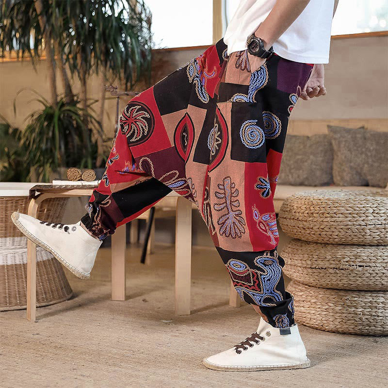 Pantaloni harem da uomo corti con tasche e stampa floreale a griglia con motivo Buddha Stones Grid. - image 4