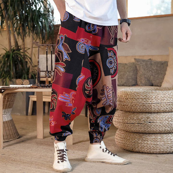 Pantaloni harem da uomo corti con tasche e stampa floreale a griglia con motivo Buddha Stones Grid. - image 5