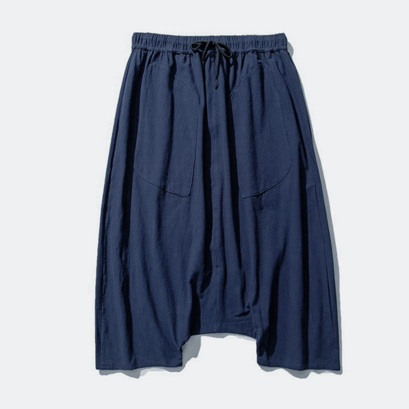 Pantaloni da uomo a gamba larga, lunghezza 7-8, con coulisse e design a cavallo basso, con motivo Buddha Stones, con tasche. - image 8