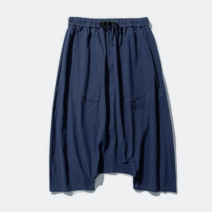 Pantaloni da uomo a gamba larga, lunghezza 7-8, con coulisse e design a cavallo basso, con motivo Buddha Stones, con tasche. - image 8