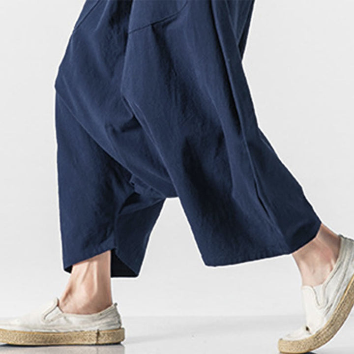 Pantaloni da uomo a gamba larga, lunghezza 7-8, con coulisse e design a cavallo basso, con motivo Buddha Stones, con tasche. - image 7