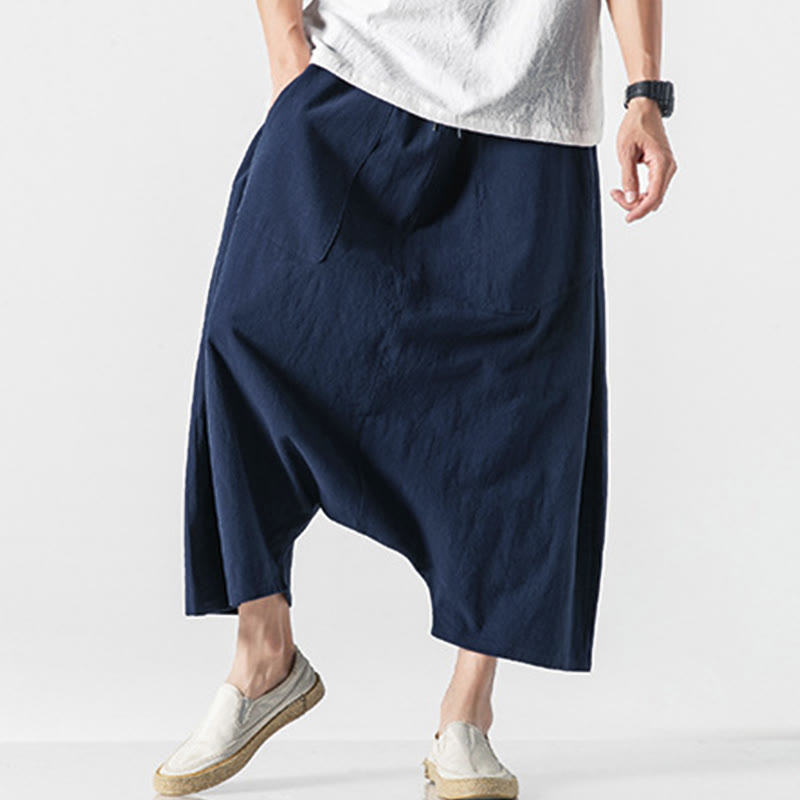 Pantaloni da uomo a gamba larga, lunghezza 7-8, con coulisse e design a cavallo basso, con motivo Buddha Stones, con tasche. - image 6