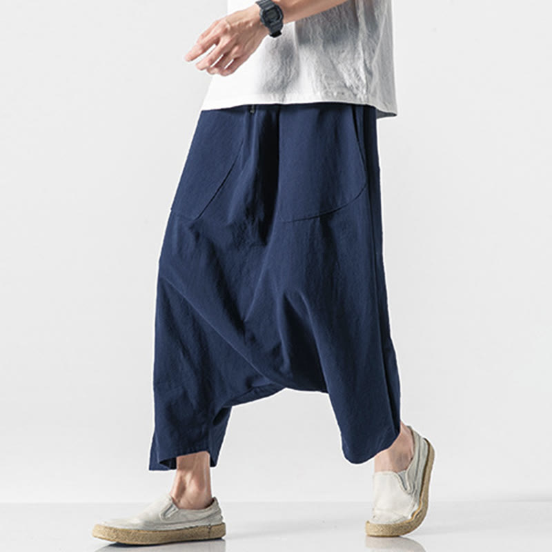 Pantaloni da uomo a gamba larga, lunghezza 7-8, con coulisse e design a cavallo basso, con motivo Buddha Stones, con tasche. - image 5