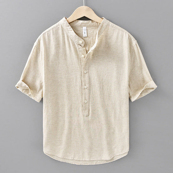 Camicia da uomo estiva a maniche corte con mezza abbottonatura, tinta unita, in cotone e lino, con motivo Buddha Stones. - Biancheria - US/UK/AU42, EU52 (3XL) - image 0