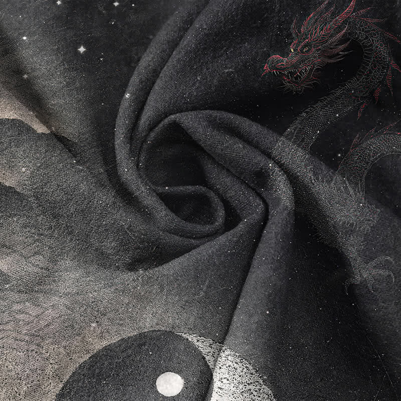 Buddha Stones Camicia da uomo a maniche corte con mezza abbottonatura e motivo nuvola Yin Yang in cotone. - image 4