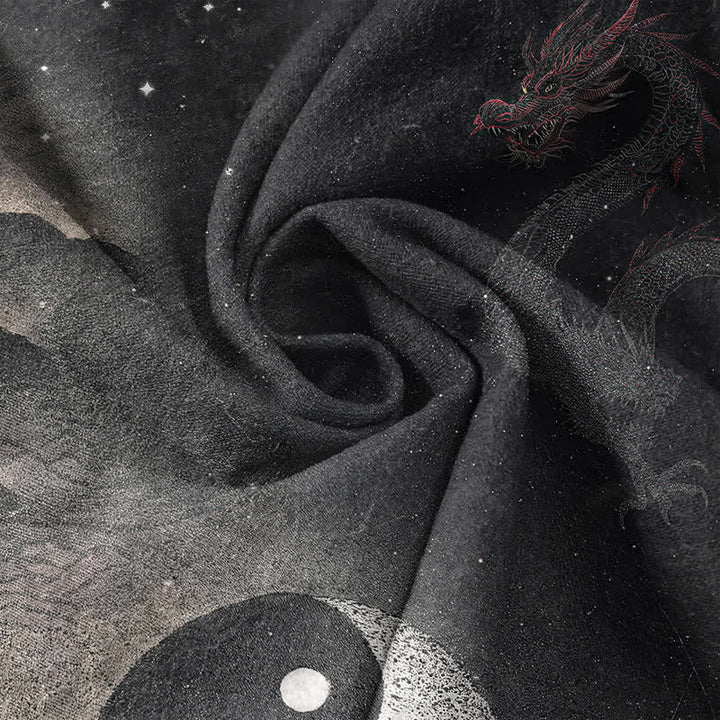 Buddha Stones Camicia da uomo a maniche corte con mezza abbottonatura e motivo nuvola Yin Yang in cotone. - image 4