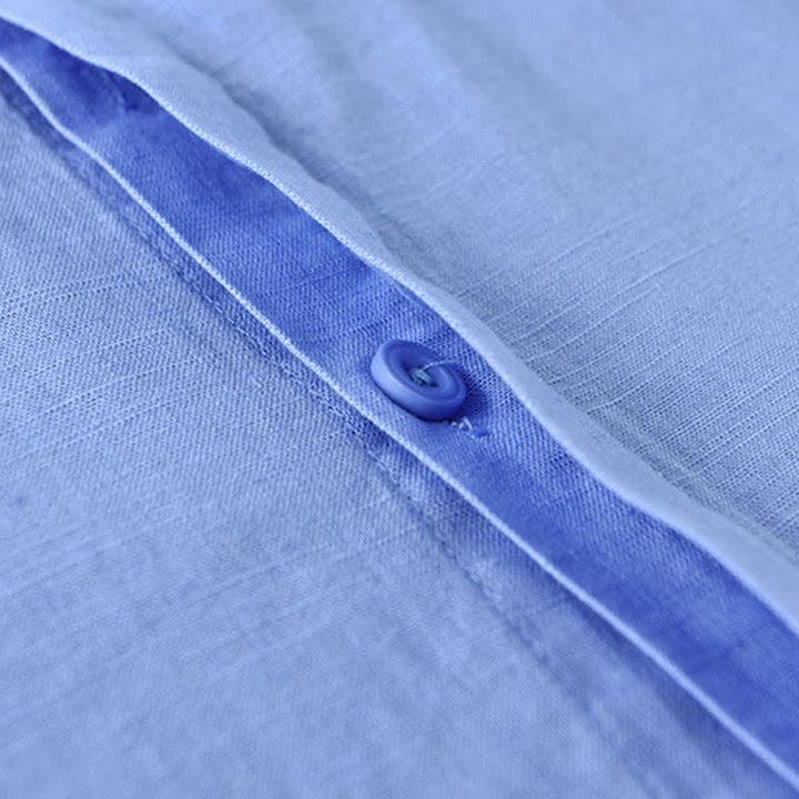 Buddha Stones Camicia da uomo a maniche lunghe, in cotone e lino, con colletto alla coreana e bottoni, ideale per la primavera. - image 15