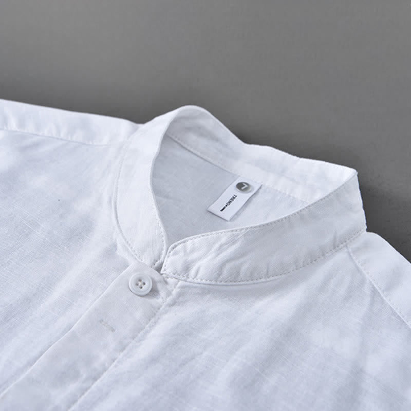 Buddha Stones Camicia da uomo a maniche lunghe, in cotone e lino, con colletto alla coreana e bottoni, ideale per la primavera. - image 18