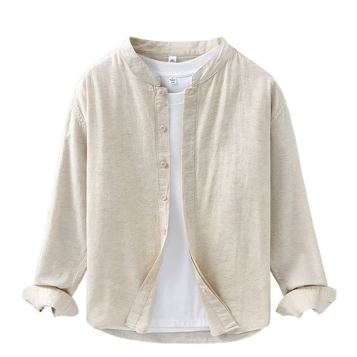 Buddha Stones Camicia da uomo a maniche lunghe, in cotone e lino, con colletto alla coreana e bottoni, ideale per la primavera. - image 2