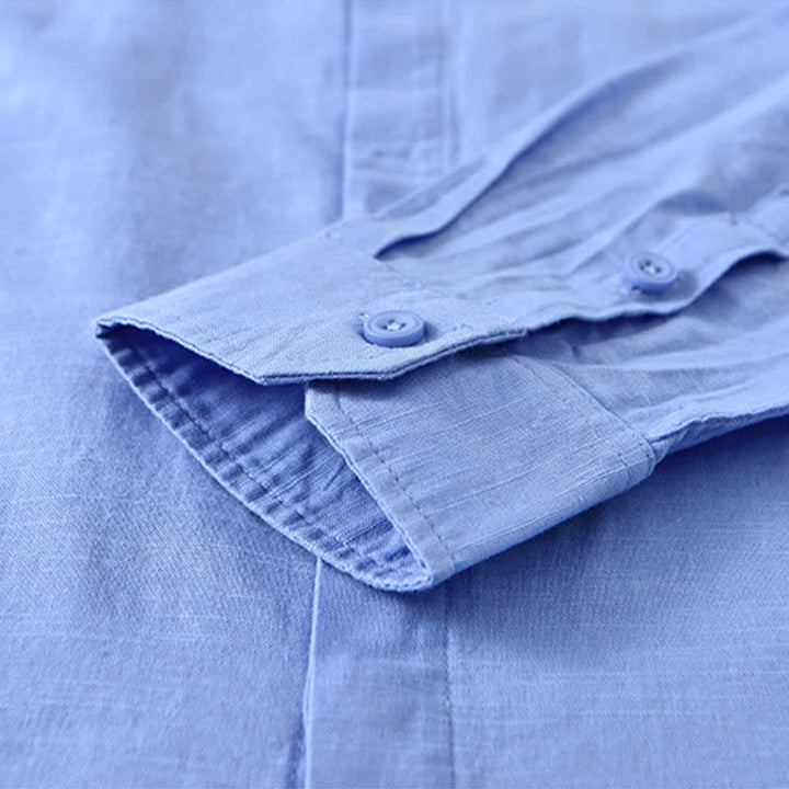 Buddha Stones Camicia da uomo a maniche lunghe, in cotone e lino, con colletto alla coreana e bottoni, ideale per la primavera. - image 16