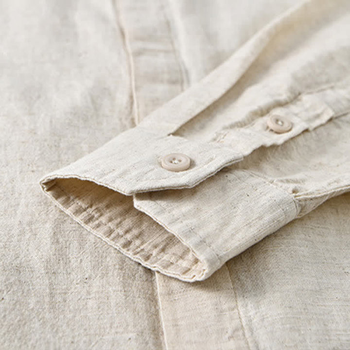 Buddha Stones Camicia da uomo a maniche lunghe, in cotone e lino, con colletto alla coreana e bottoni, ideale per la primavera. - image 6