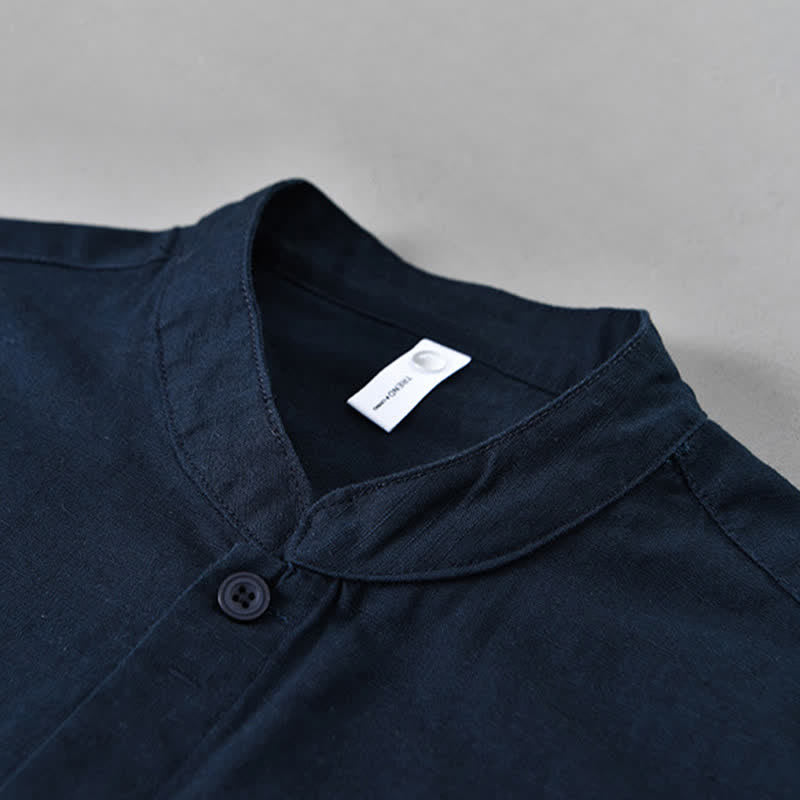 Buddha Stones Camicia da uomo a maniche lunghe, in cotone e lino, con colletto alla coreana e bottoni, ideale per la primavera. - image 10