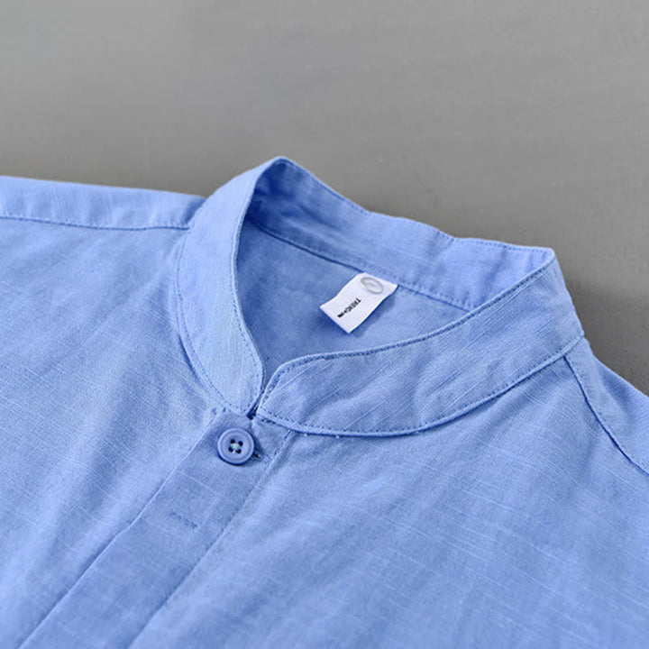 Buddha Stones Camicia da uomo a maniche lunghe, in cotone e lino, con colletto alla coreana e bottoni, ideale per la primavera. - image 14