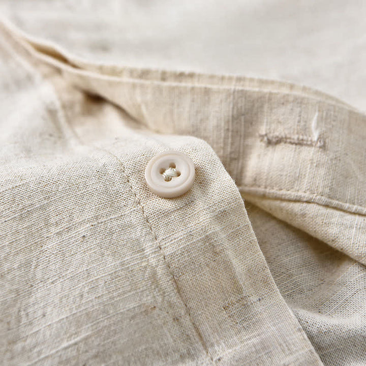 Buddha Stones Camicia da uomo a maniche lunghe, in cotone e lino, con colletto alla coreana e bottoni, ideale per la primavera. - image 5