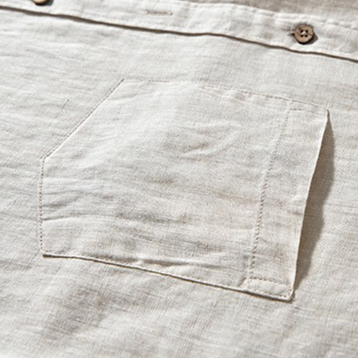 Buddha Stones Camicia da uomo a maniche lunghe in lino tinta unita, con colletto alla coreana e taschino applicato, ideale per la primavera. - image 6