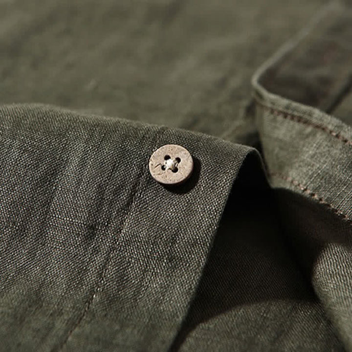 Buddha Stones Camicia da uomo a maniche lunghe in lino tinta unita, con colletto alla coreana e taschino applicato, ideale per la primavera. - image 19