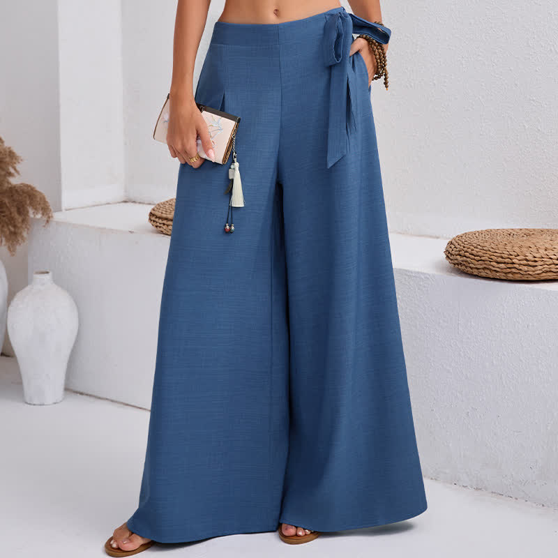 Buddha Stones Pantaloni da donna a gamba larga, stile retrò, con coulisse, per la primavera, casual e semplici, con tasche. - image 7
