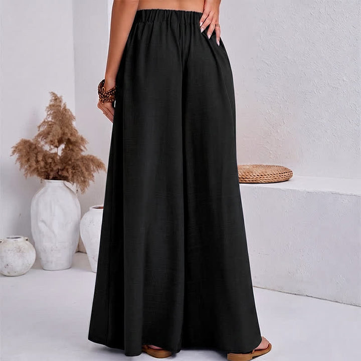 Buddha Stones Pantaloni da donna a gamba larga, stile retrò, con coulisse, per la primavera, casual e semplici, con tasche. - image 3