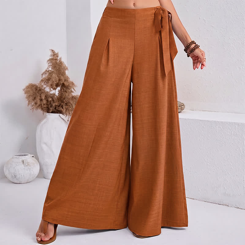 Buddha Stones Pantaloni da donna a gamba larga, stile retrò, con coulisse, per la primavera, casual e semplici, con tasche. - Arancia - US14, UK/AU18, EU46 (2XL) - image 14
