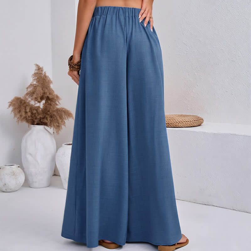 Buddha Stones Pantaloni da donna a gamba larga, stile retrò, con coulisse, per la primavera, casual e semplici, con tasche. - image 8