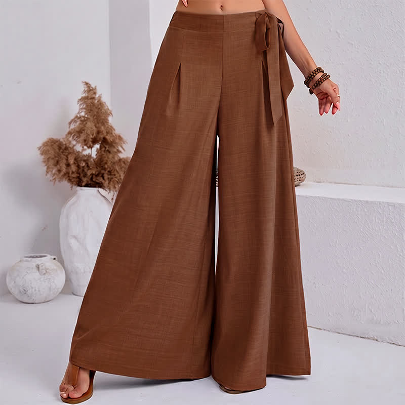 Buddha Stones Pantaloni da donna a gamba larga, stile retrò, con coulisse, per la primavera, casual e semplici, con tasche. - Verga d'oro scura - US14, UK/AU18, EU46 (2XL) - image 12