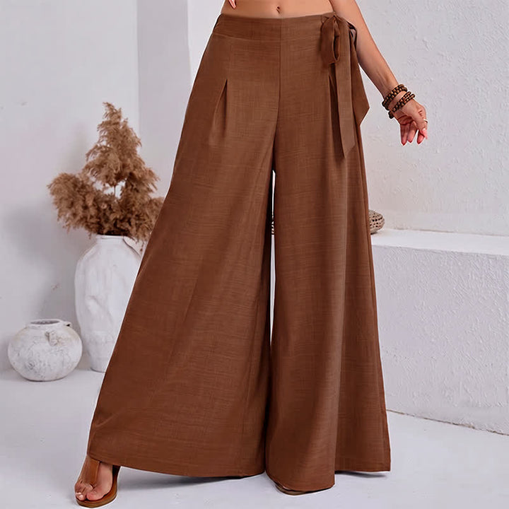 Buddha Stones Pantaloni da donna a gamba larga, stile retrò, con coulisse, per la primavera, casual e semplici, con tasche. - Verga d'oro scura - US14, UK/AU18, EU46 (2XL) - image 12