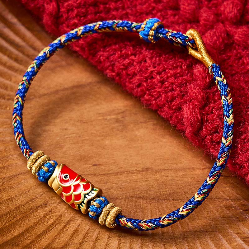 Buddha Stones Braccialetto portafortuna con pesci koi, realizzato a mano con cordino intrecciato. - Blu con accessorio a forma di pesce koi - image 16