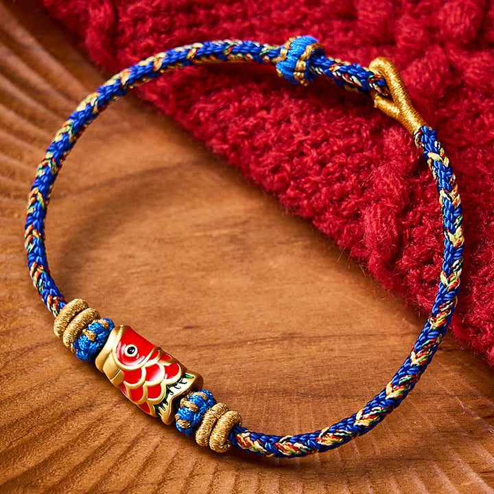 Buddha Stones Braccialetto portafortuna con pesci koi, realizzato a mano con cordino intrecciato. - Blu con accessorio a forma di pesce koi - image 16