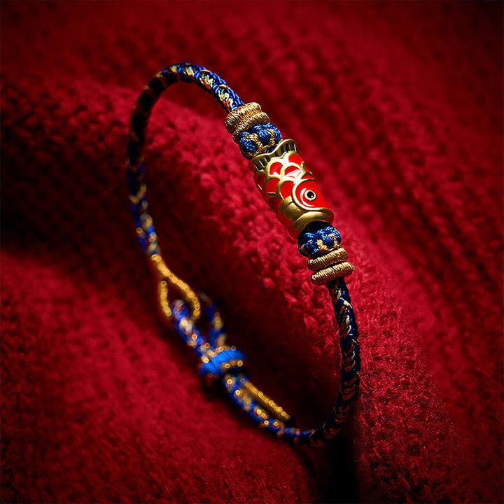 Buddha Stones Braccialetto portafortuna con pesci koi, realizzato a mano con cordino intrecciato. - image 17